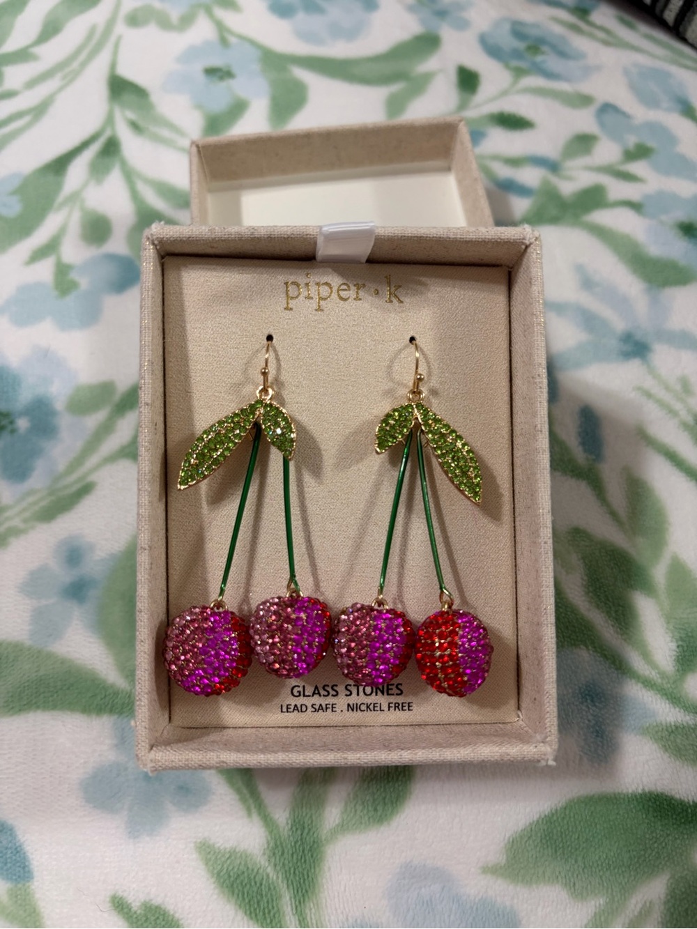 Piper Sparkling Pink and Red Cherry Drop Earrings